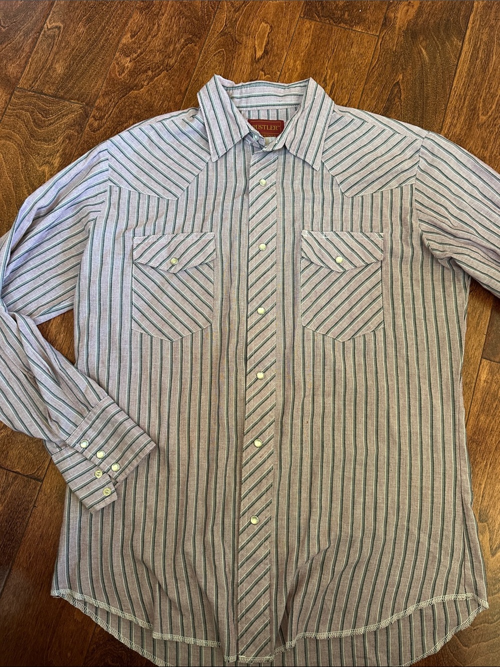 Vintage Rustler western pearl snap Men’s Striped Shirt in lavender & Grey